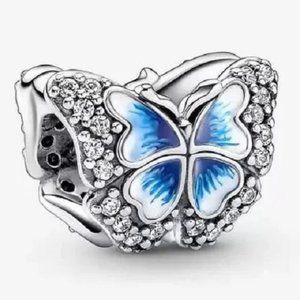 New Pandora Silver Sparkling Blue Butterfly Charm Bead 790761